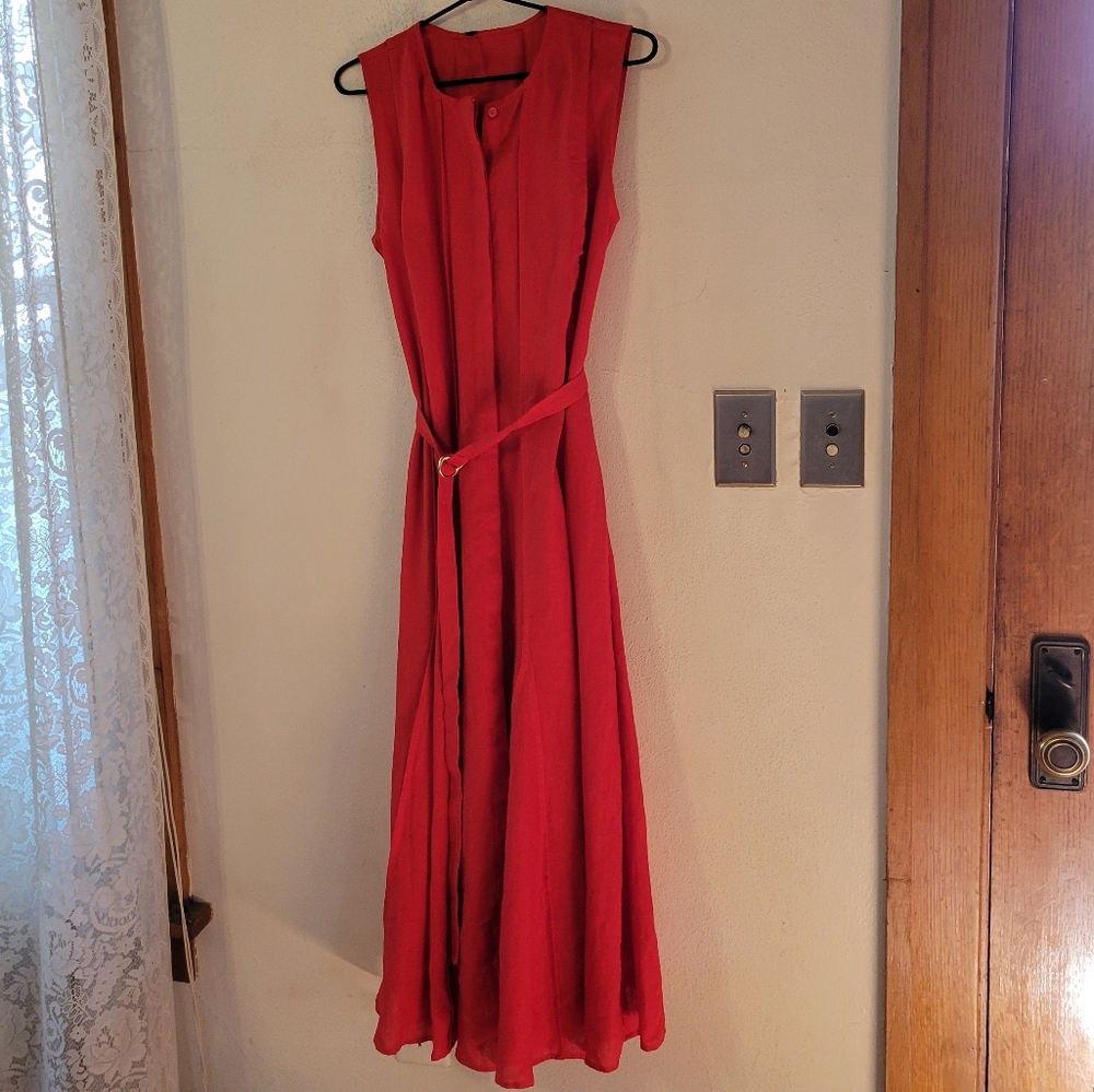 J. Crew Seamed Linen Dress with Removeable Belt - Red Arroyo - Picture 7 of 14